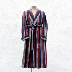Vintage 40s Men's Rabhor Checkered & Striped Belted Wool Robe Medium